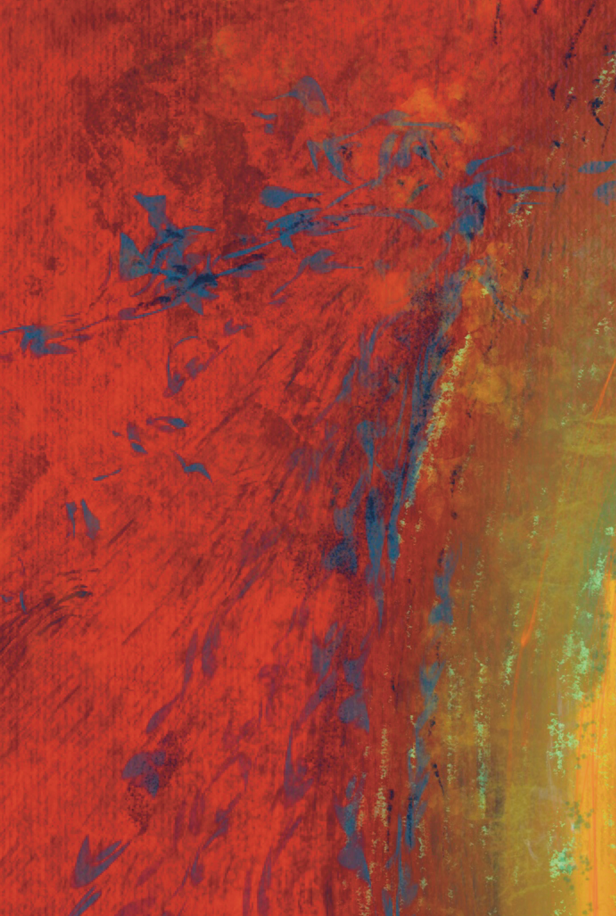 Abstract art with red, blue, and orange colors